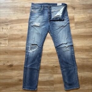 Diesel Buster Jeans Men 31x32 Blue Slim Tapered Stretch Destroyed Rockstar 0850K